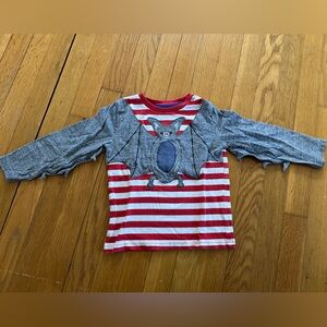 Mini Boden Red & Gray Striped Long-Sleeve Tee with Bat Applique